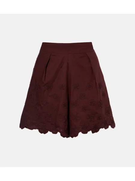 Pantaloni scurți Juliet Dunn cu broderie cu model floral din poplin bordo
