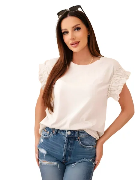 Halenka s volánovými rukávy béžová