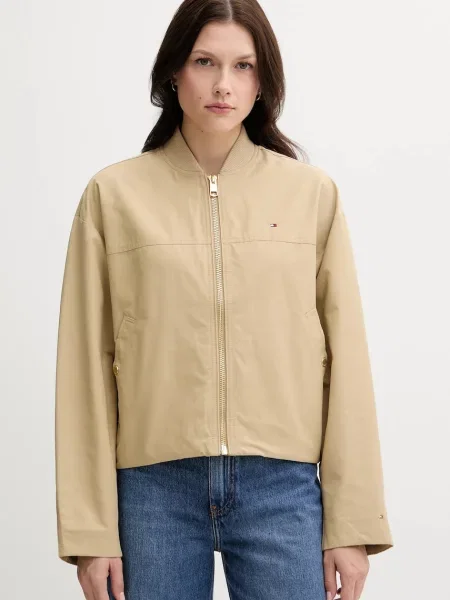 Яке бомбър Tommy Hilfiger зелено преходен модел с уголемена кройка бежово