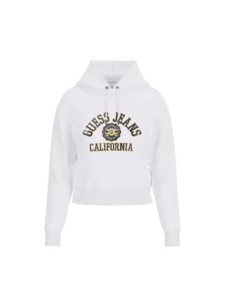 Guess Jeans bluza z kapturem z nadrukiem biały