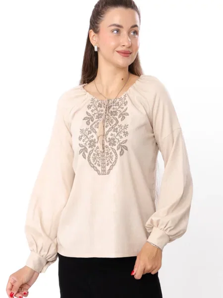 Лляна Вишита сорочка Носи своє бежевий