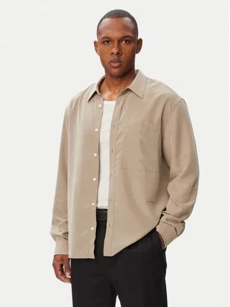 Calvin Klein Cămașă Ls Drapey închis bej