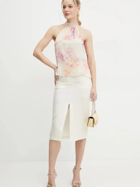Patrizia Pepe spódnica z domieszką lnu midi ołówkowa beżowy