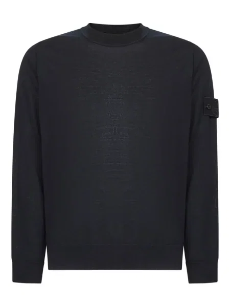 Pulover Stone Island de lână cu decolteu rotund cu strasuri albastru