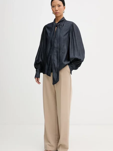 Karl Lagerfeld bluza jeansowa FLUID DENIM gładka granatowy