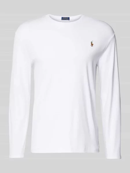 Bluzka z długim rękawem o kroju regular fit z czystej bawełny model PIMA' Polo Ralph Lauren biała