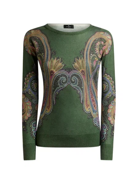 Pulover Etro de mătase cu imagine cu decolteu în V verde