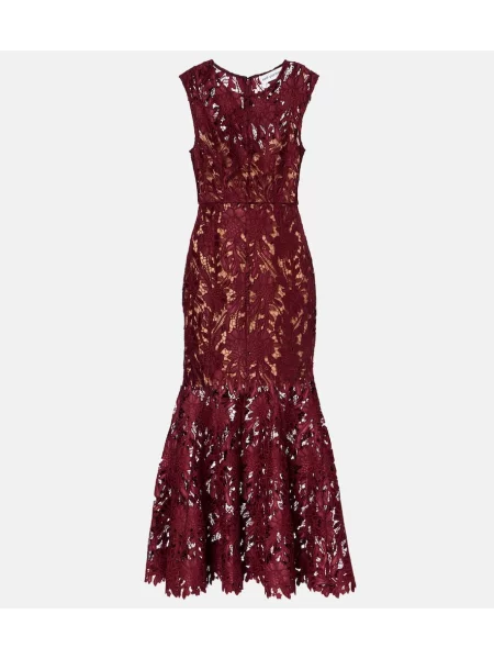 Rochie midi Self-portrait cu model floral din dantelă până la genunchi bordo