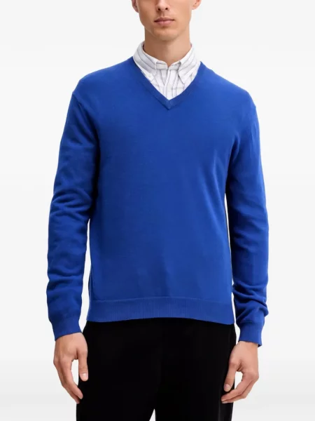 Pulover Benetton cu decolteu în V albastru