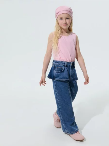 Sinsay Wide leg džíny s ozdobnou baskinkou s příměsí viskózy modrá