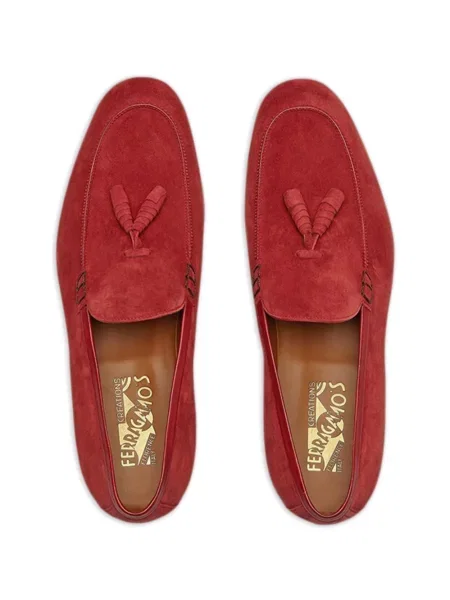 Pantofi loafer Ferragamo din piele de căprioară roșu