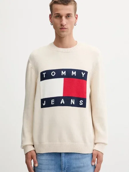 Tommy Jeans pulover de bej light alb