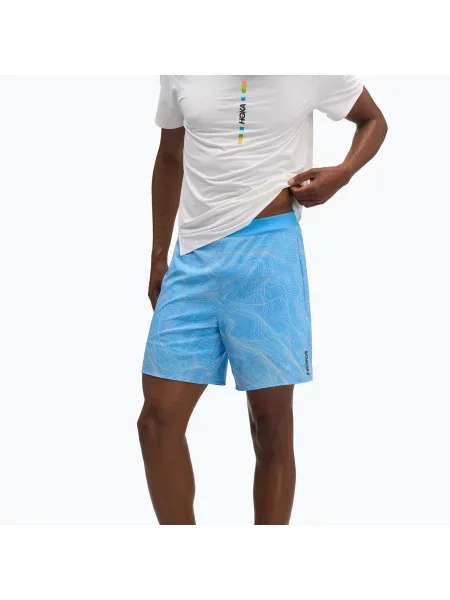Pantaloni scurți de alergare pentru bărbați HOKA Glide Short 7" CLF PRT mineral blue albastru