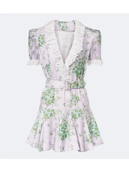 Rochie Rodarte de mătase cu model floral violet