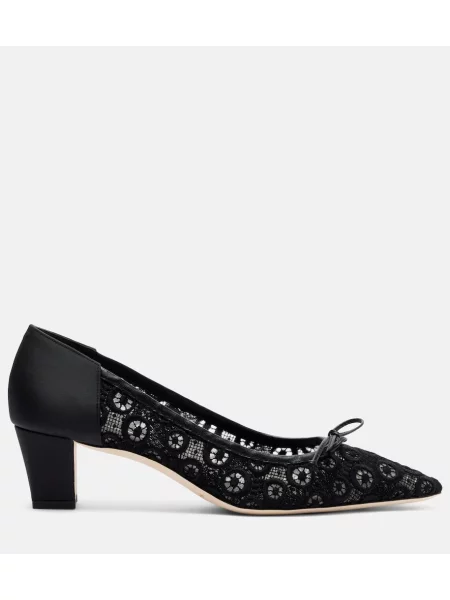 Pantofi cu toc Manolo Blahnik cu funde din dantelă negru