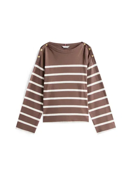 Tommy Hilfiger Blúzka Gold Button Hnedá zlatá