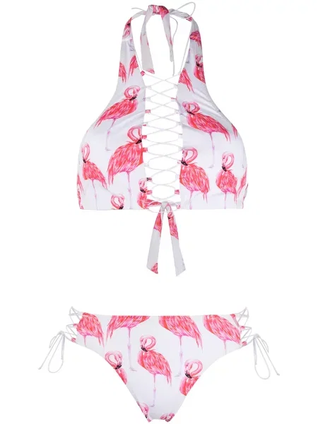 Bikini Noire Swimwear cu șireturi din dantelă alb