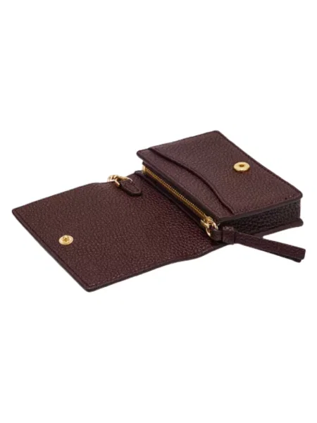 GANNI portfel Card Holder With Flap Grained brązowy