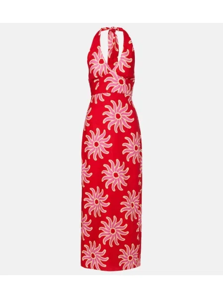 Rochie maxi Cala De La Cruz de in cu imagine cu gât halter roșu