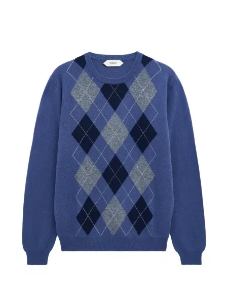 Pulover Pringle Of Scotland cu model argyle cu decolteu rotund albastru