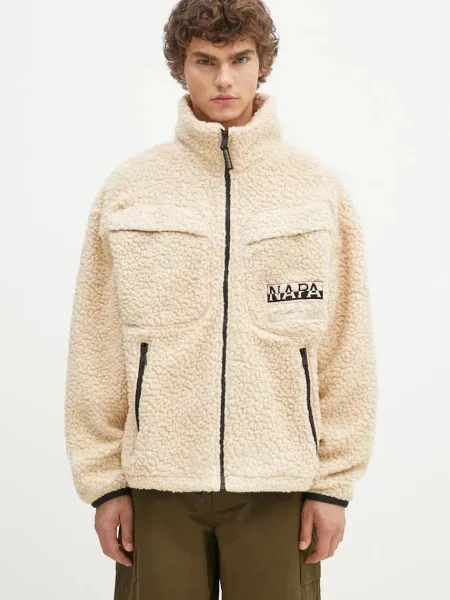 Dukserica od flisa Napapijri T-Jaman Fz s aplikacijom bež