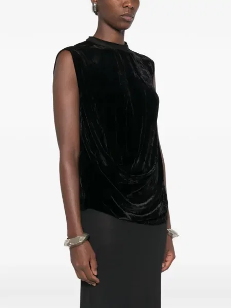 Top Rick Owens de catifea drapat negru