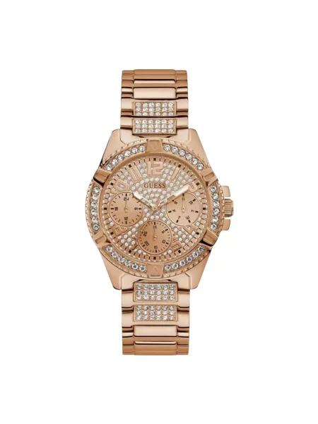 Lniany zegarek Guess różowy