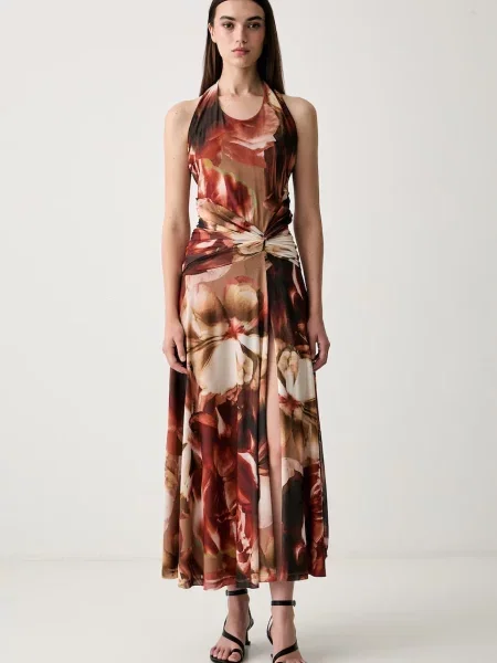 Bardot rochie drapată SARIBA bej