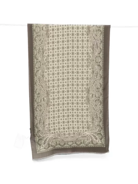 Fular Etro cu franjuri cu model paisley verde