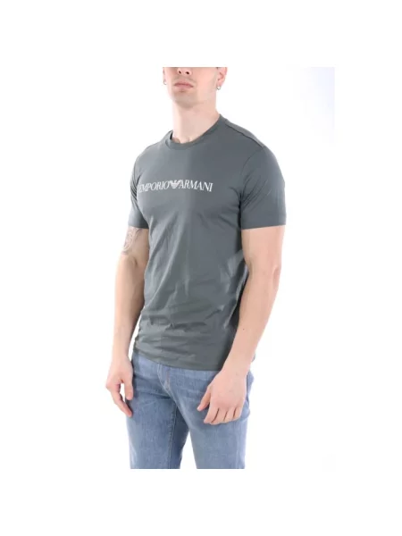 Koszulka Emporio Armani z nadrukiem z dżerseju niebieska