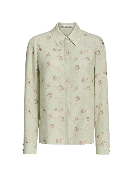 Bluză Alice + Olivia de mătase cu model floral cu imagine verde