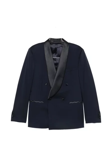Costum Luigi Bianchi Mantova din satin cu două rânduri de nasturi albastru