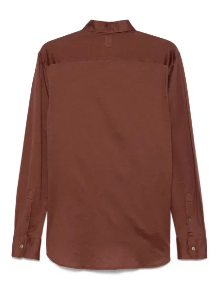 Cămașă Canali din țesătură twill maro