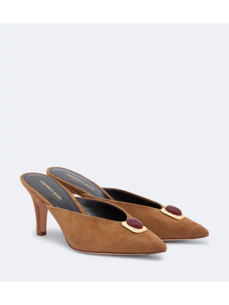 Papuci tip mules Veronica Beard din piele de căprioară maro