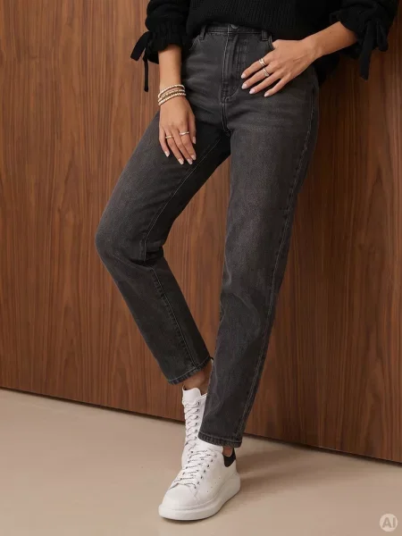 Jeansy mom fit z wysokim stanem Dstreet czarne