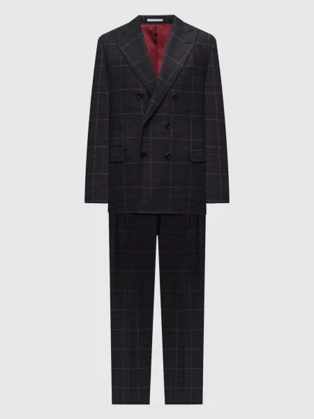 Костюм з кашеміру та вовни в клітинку Brunello Cucinelli синій