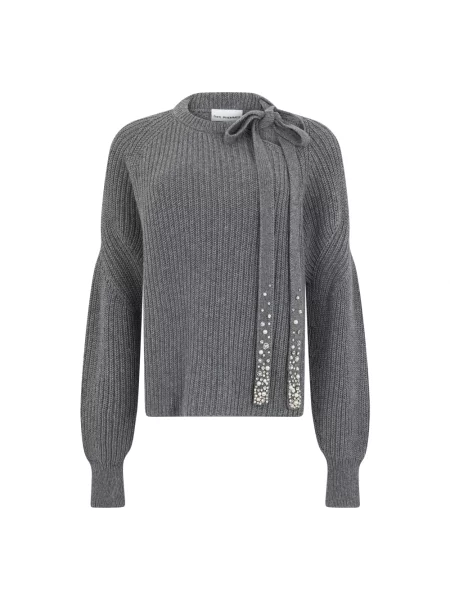 Sweter Des Phemmes z kokardką wełniany szary