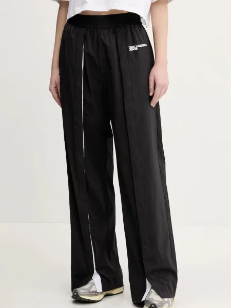 Панталон Karl Lagerfeld Jeans с широка каройка с висока талия черно