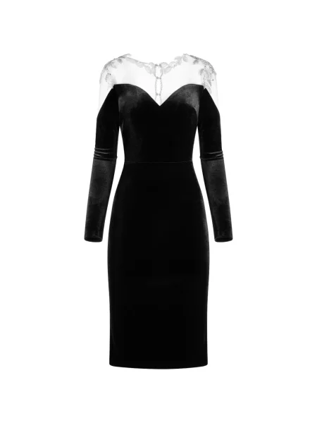 Aksamitna sukienka midi Imroska z dekoltem w serek do kolan czarna