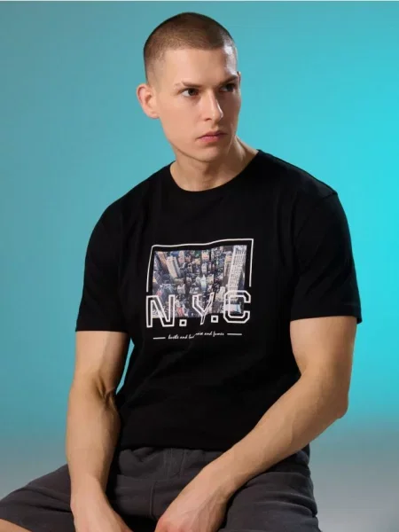 Sinsay koszulka z nadrukiem New York czarny