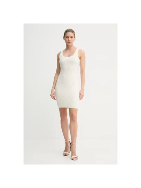 Guess sukienka z domieszką wełny SARAH mini dopasowana beżowy