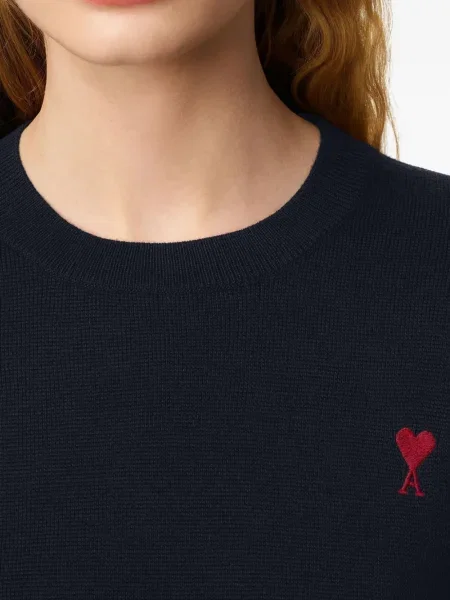 Pulover Ami Paris de lână cu motiv cu inimi albastru