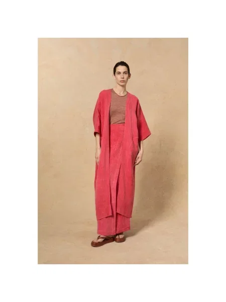 Lniana bluzka Cortana w paski różowa