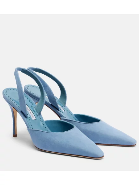 Pantofi cu toc Manolo Blahnik din piele de căprioară slingback albastru