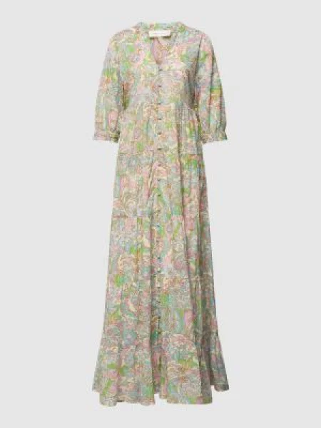 Długa sukienka z czystej bawełny ekologicznej z dekoltem w serek model ‘Cala’ Fabienne Chapot