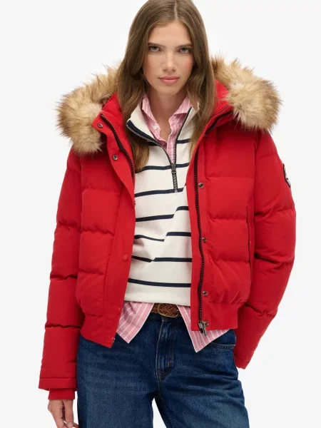 Geacă bomber Superdry cu glugă roșu