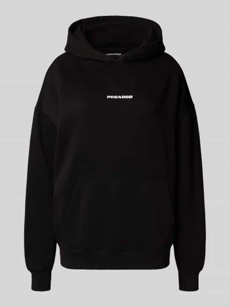Bluza o kroju oversized z kapturem i wyhaftowanym logo model ‘Clarita’ Pegador czarna