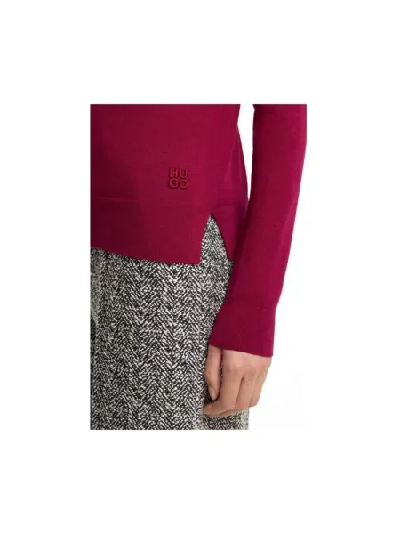 Dzianinowy sweter Hugo z okrągłym dekoltem czerwony