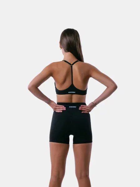 Stanik sportowy z plecami Y na jogę i pilates – Encore – czarny
