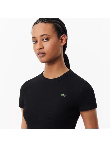 Lacoste Koszulka Z Prążkowanej Bawełny O Dopasowanym Kroju czarna